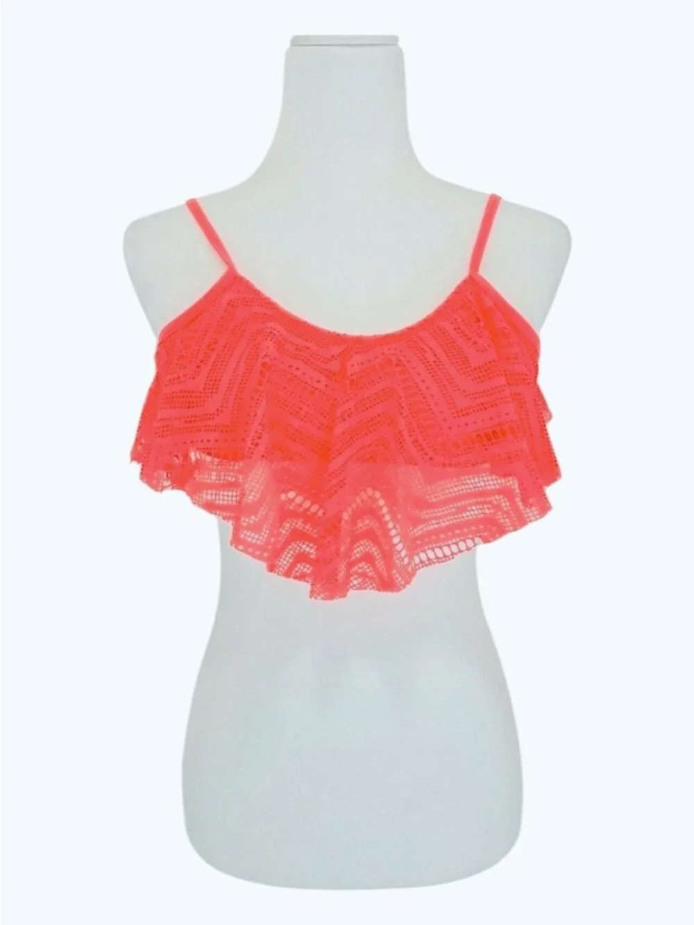 Coral Laser-Cut Ruffle Bikini Top With Adjustable Straps Lightweight & Trendy Sw